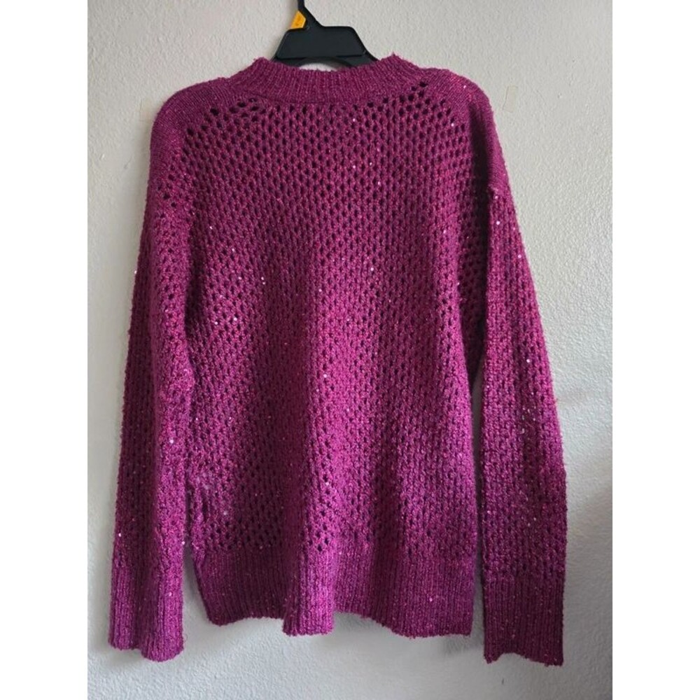 Jessica Simpson Burgundy Sequin Open Knit Sweater – Size S (Ovesize) - Picture 2 of 11